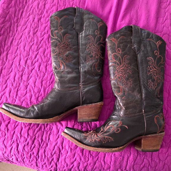 Rogers Embroidered Black Leather Cowboy Boots - Picture 4 of 7